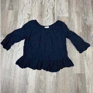 Velvet by Graham & Spencer Black Textured Off Shoulder Peasant Top Womens Size S